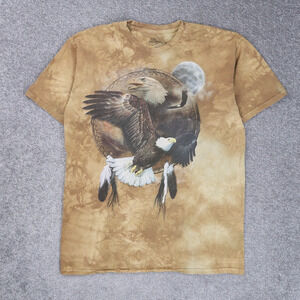 The Mountain Bald Eagle Moon Tie Dye Large Brown Short Sleeve T-Shirt